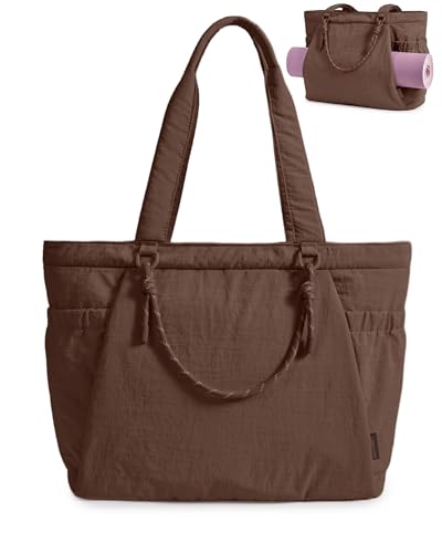 BAGSMART Yoga Pilates Tote Bag for Women with Knotted Handle, Gym Bag - color: Coffee Brown