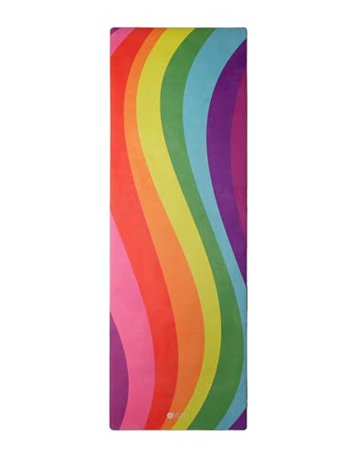 YOGA DESIGN LAB | The Combo Yoga Mat | 2-in-1 Mat+Towel | Eco Luxury | Ideal for Hot Yoga, Power, Bikram, Ashtanga, Sweat | Studio Quality | Includes Carrying Strap! - color: Rainbow, size: 3.5mm