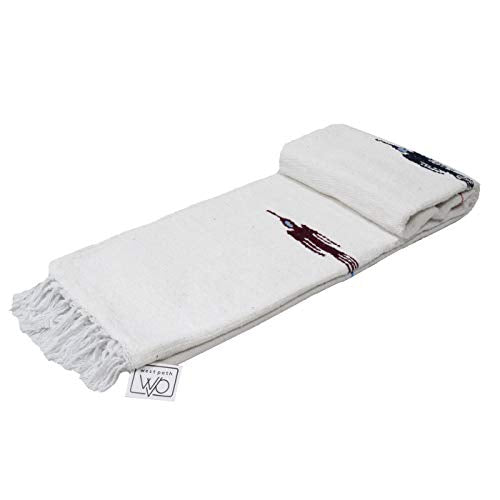 Open Road Goods Namaste White Yoga Blanket - Thick Mexican Thunderbird Blanket - Handmade and Made for Yoga!