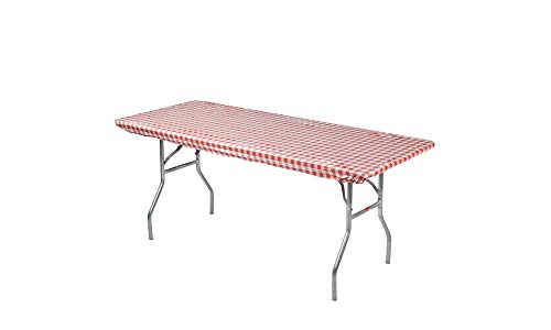 6' Rectangle Plastic Table Covers 30" x 72", Bundle of 5 (Red & Blue Gingham) - color: Red & Blue Gingham