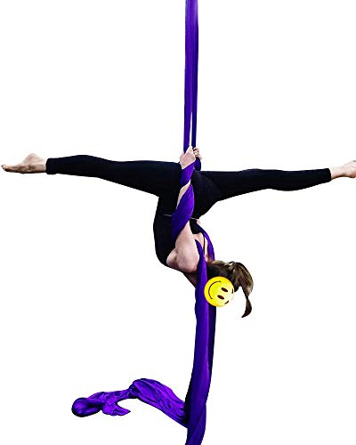 Durable Aerial Silks Starter Kit with 11-Yard Yoga Hammock & Hardware | Aerial Swing for Acrobatic Flying Yoga & All Levels, Aerial Rigging Point up to 14ft, Durable, Safe - color: Dark Purple