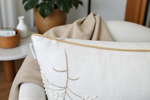 Rudransha Hand Embroidered Bahara Bloom Decorative Square Accent Throw Pillowcase - Decor for Bedroom, Sofa, Chair, Patio, Car, Balcony, Bench, Porch, Living Room, Office - 20x20 Inches, Ivory