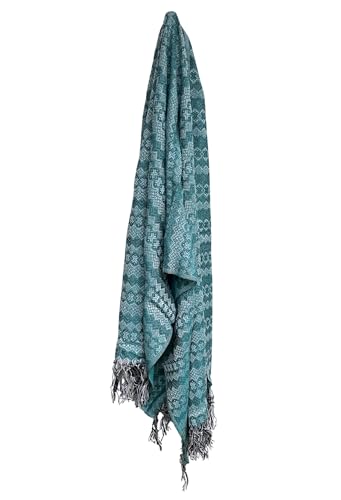 Del Mex Mexican Rebozo Shawl Blanket Doula - color: Green/White, size: Regular (6 ft x 2.5 ft)