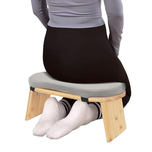 Bamboo Meditation Bench with Cushion, Folding Kneeling Meditation Bench, Portable Kneeling Chair for Kneeling or Sitting, 396.83lbs Load Max (Gray) - color: Grey