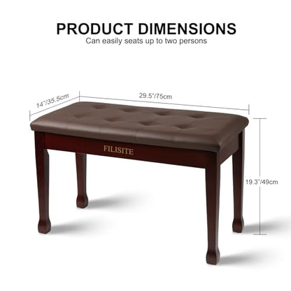 Duet Piano Bench with Storage, Wooden Piano Stool with Waterproof Padded Cushion, Bench Seat for Vanity, Living Room, Bedroom (Brown) - color: Duet-brown