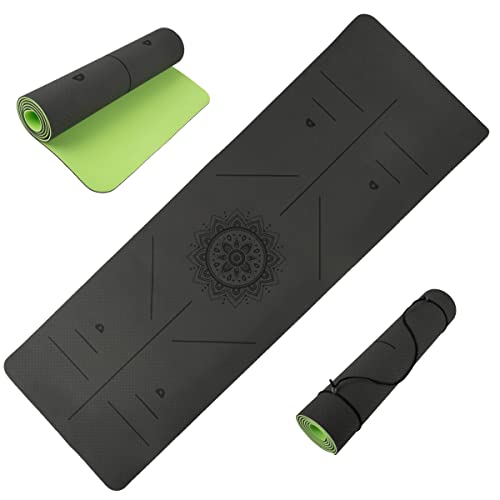 Non-Slip Yoga Mat with Alignment Marks – Lightweight Exercise Mat with Carry Strap for Home Workout or Travel by Wakeman Outdoors - color: Dark Gray/Green