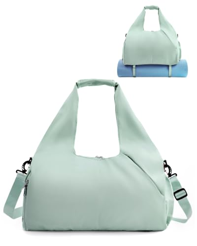 RHDZO Gym Bag for Women with Shoe and Wet Compartments, Yoga Mat Holder | Travel Duffel Bag with Water Bottle Holder, Weekend Overnight Bag for Workout Sport Dance Pilate, Detachable Shoulder Strap - color: Green