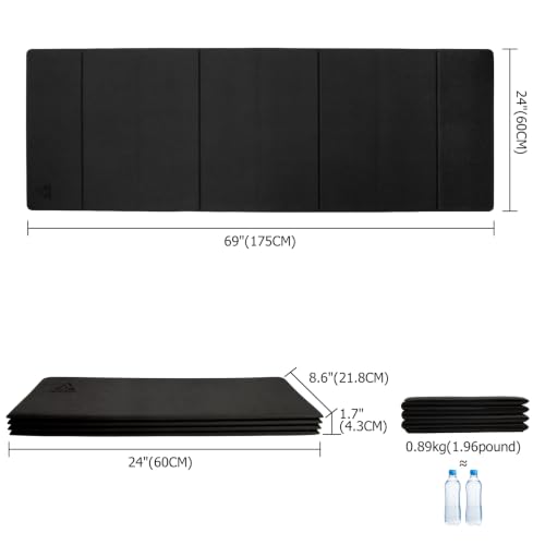 IwIeIaIrI Foldable POE Non Slip Yoga Pilates Mat– 1/4" (6mm) Thick | Foldable Lightweight with Carry Strap, Portable for Home Workout, Pilates, Travel & Gym Mat - color: Dark Grey