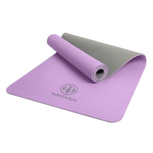 Premium TPE Yoga Mat 6mm Info Swipe – Eco-Friendly Non-Slip, Odor-Free, Lightweight & Durable | SGS Tested, REACH Compliant, GRS Certified | 72"x24" with Carrying Strap - color: Purple