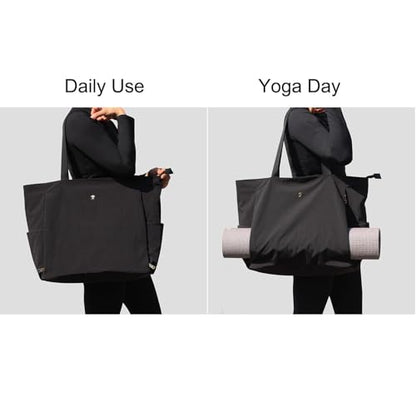 ESVAN Yoga Mat Bag Yoga Tote Carrier Shoulder Bag Carryall Tote for Office,Yoga,Pilates,Travel,Beach and Gym - color: Aa Black