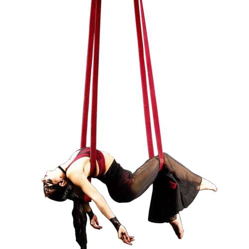 4.9ft 1.5m Aerial Straps Ropes Yoga Aerial Acrobatics Body Aerial Loop Trapeze Circus Apparatuses Equipment Three-Layer Straps 1 pairs - color: RED