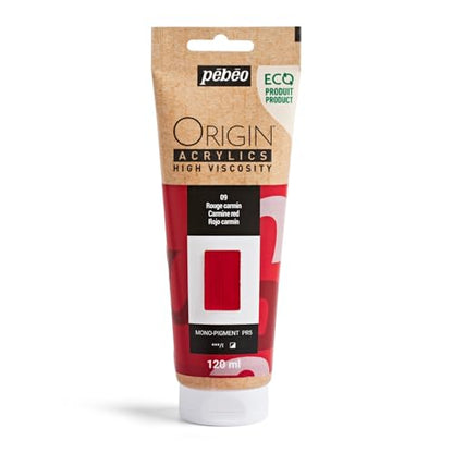 PEBEO Origin Acrylics 120ml Matte Acrylic Paint, Carmine Red | Deep crimson matte heavy-body acrylic - holds brush and knife marks for impasto on canvas; 100% recycled binder. - color: Carmine Red