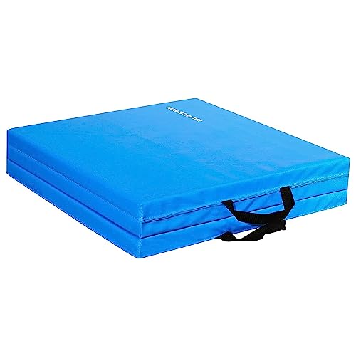 BalanceFrom 6x2 Feet 3-Panel Folding Gymnastics Mat – 1.5-Inch Thick Pad with Vinyl Surface and Carrying Handles for Tumbling, Yoga, Pilates, Home Workouts, and Martial Arts - color: Blue