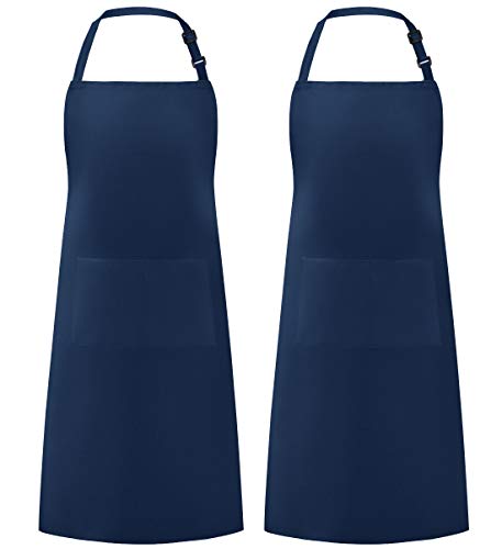 Syntus Apron for Men Women, Adjustable Cooking Kitchen Apron with 2 Pockets | Machine Washable, Firm Stitching, Stain Resistance, Long Tie Straps, 2 Pockets, Versatility, Unisex Use, Gift, BBQ - color: Blue Dark, style: 2 Polyester Blend