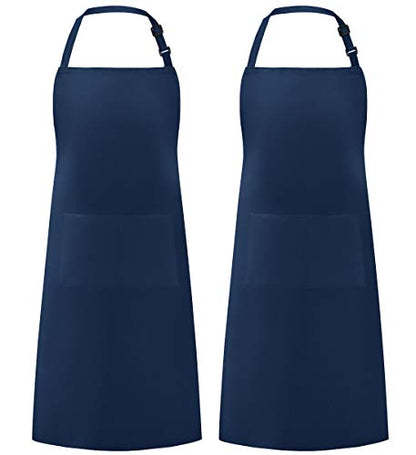 Syntus Apron for Men Women, Adjustable Cooking Kitchen Apron with 2 Pockets | Machine Washable, Firm Stitching, Stain Resistance, Long Tie Straps, 2 Pockets, Versatility, Unisex Use, Gift, BBQ - color: Blue Dark, style: 2 Polyester Blend