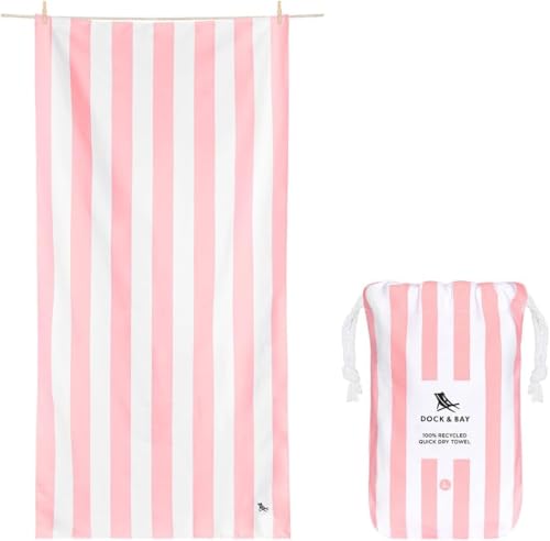 Dock & Bay Beach Towel - Quick Dry, Sand Free - Compact, Lightweight - 100% Recycled - Includes Bag - Cabana - Light Pink - Large (160x90cm, 63x35) - color: Cabana - Light Pink, size: Large (160x90cm, 63x35")