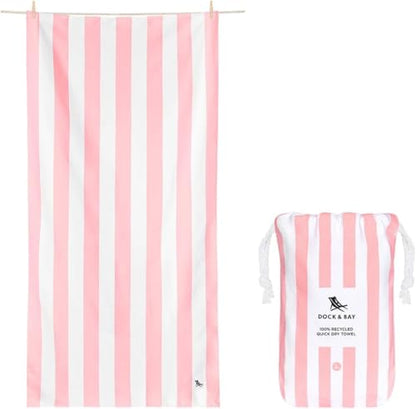 Dock & Bay Beach Towel - Quick Dry, Sand Free - Compact, Lightweight - 100% Recycled - Includes Bag - Cabana - Light Pink - Extra Large (200x90cm, 78x35) - color: Cabana - Light Pink, size: Extra Large (200x90cm, 78x35")