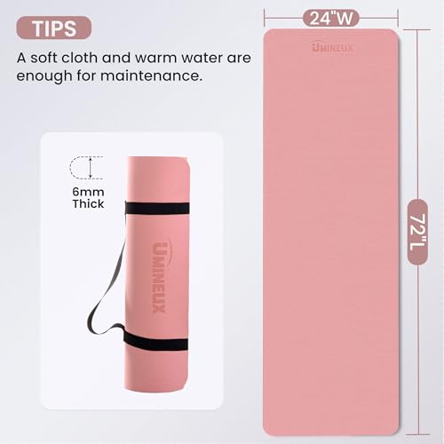 Umineux Non Slip Yoga Mat 72"x24" Exercise & Fitness Mat For Women and Men | 6MM & 10MM Thick, Pilates Mat with Carry Strap, Great for Home Workout, Yoga, Exercise and Pilates - color: Parfait Pink & Gray, size: 6MM