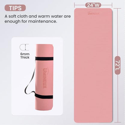 Umineux Non Slip Yoga Mat 72"x24" Exercise & Fitness Mat For Women and Men - color: Parfait Pink & Gray, size: 6MM