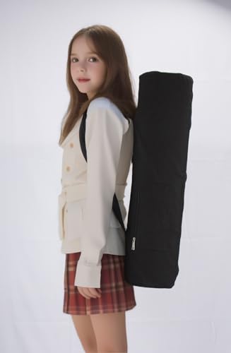 Cotton yoga mat bag with Pockets and Adjustable Strap - Full Zip Cargo Yoga Mat Carrier Bag - Bag for 1/4" 1/3" Thick Yoga Mat - color: Black, size: L