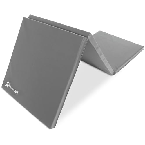 ProsourceFit Tri-Fold Folding Thick Exercise Mat 6’x2’ with Carrying Handles for MMA, Gymnastics, Stretching, Core Workouts - color: Grey