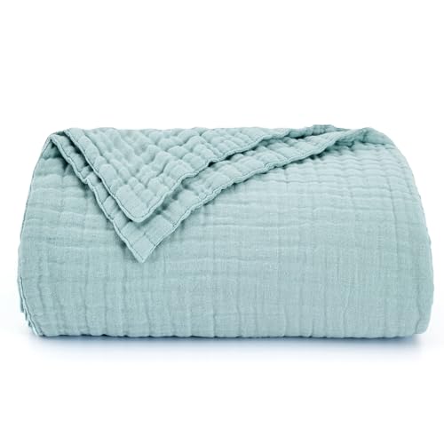 Love's cabin 100% Cotton Muslin Blanket, 6 Layer Lightweight Breathable Gauze Throw Blanket 50 x 60 Inches, Soft All Season Blanket for Couch, Bed, Sofa, Cyan - color: Cyan, size: Throw(50"x60")