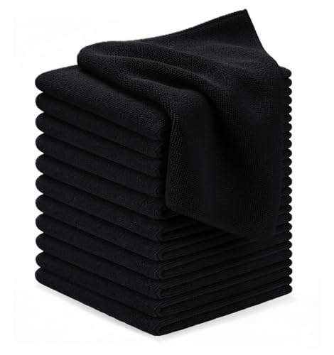 Avalon Towels Microfiber Cleaning Cloths (Value Pack of 12) - Size 12 x 12 Inches, Highly Absorbent Cleaning Rags, Lint Free, Reusable and Washable, Microfiber Towels for Cars - color: Black, size: Pack of 12 - 12x12 Inches