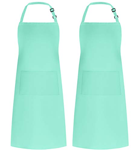 Syntus Apron for Men Women, Adjustable Cooking Kitchen Apron with 2 Pockets | Machine Washable, Firm Stitching, Stain Resistance, Long Tie Straps, 2 Pockets, Versatility, Unisex Use, Gift, BBQ - color: Basic Green Light, style: 2 Polyester