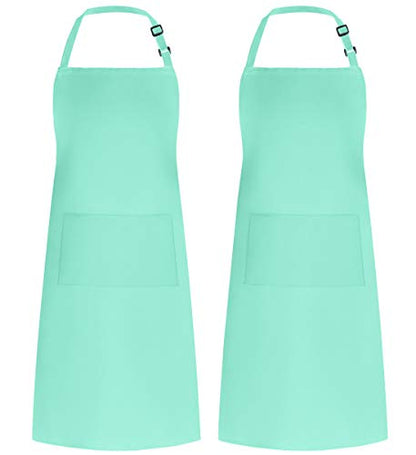 Syntus Apron for Men Women, Adjustable Cooking Kitchen Apron with 2 Pockets | Machine Washable, Firm Stitching, Stain Resistance, Long Tie Straps, 2 Pockets, Versatility, Unisex Use, Gift, BBQ - color: Basic Green Light, style: 2 Polyester
