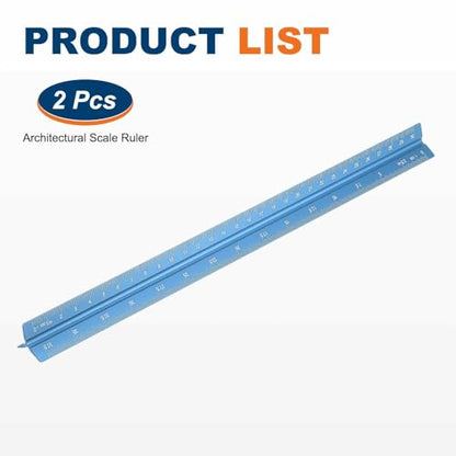 HARFINGTON 2 Pcs Architectural Scale Ruler, 12 Inch Metric Aluminum Alloy Architect Triangular Small Scale Laser-Etched Blueprint Drafting Ruler for Architects Engineers, Blue - color: Blue, size: 12 Inch
