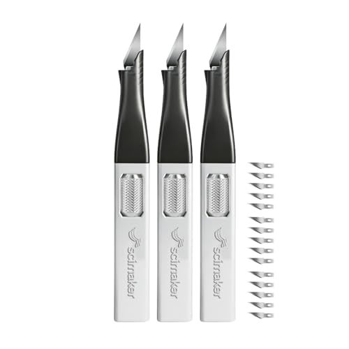 Precision Craft Knife, #11 Blade Storage, 3-Pack Silver | Ergonomic non-roll hobby scalpel, internal spares compartment, aluminum locking wheel for DIY modeling & scrapbooking. - color: Silver*3pcs