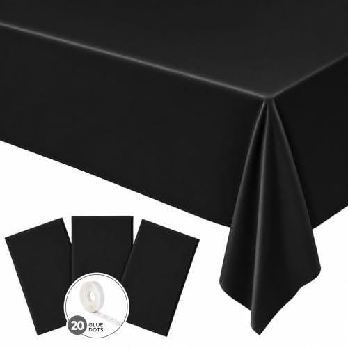 Blue Orchards Black Plastic Table Cover (Pack of 3 with 20 Glue dots) - 54" x 108" - Black Waterproof & Disposable Tablecloth, Elegant Party Decoration for Graduation, Birthday Party Supplies - color: Black (Pack of 3)