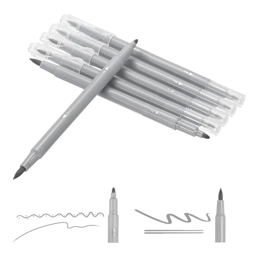 PATIKIL Dual Brush Markers, Grey Fine and Brush Tip Pen Artist Colored Marker Set Supplies for Adult Coloring Books Lettering Journaling Calligraphy Drawing Doodling, 6 Pcs - color: Grey