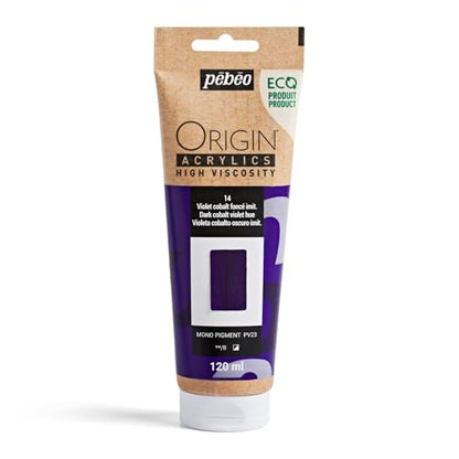 PEBEO Origin Acrylics 120ml Matte Acrylic Paint, Dark Cobalt Violet Hue | Deep dramatic violet in matte heavy-body acrylic - moody impasto depth on canvas; 100% recycled binder. - color: Dark Cobalt Violet Hue