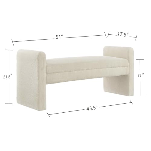 24KF Modern Upholstered Bed Bench Covered with Soft Boucle Teddy Fabric, Lovely Entryway Bench Ottoman with Armrest,5062-Cream - color: Cream Teddy Bench