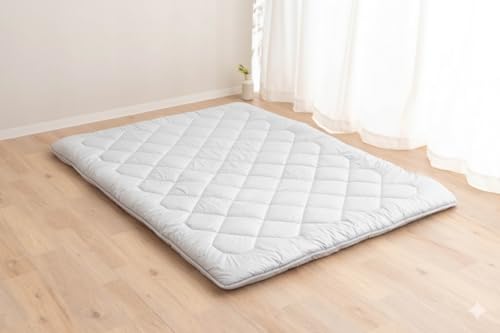 EMOOR Japanese Floor Futon Mattress Anti-Sag Full Made in Japan 100% Cotton Chip Foam Gray, Shikibuton Foldable Sleeping Bed Tatami Mat - color: Light Gray, size: Full (55x79in), style: Extra-Thick