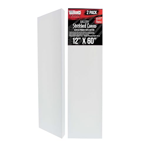 U.S. Art Supply Rectangle Stretched Canvas for Painting 12x60 inch Gallery Depth 1-1/2" Thick, 3-Pack - 12oz Acrylic Gesso Triple Primed, Professional Artist Quality, 100% Cotton - Oil, Pouring Paint - size: 12" x 60"
