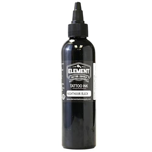 Element Tattoo Supply Black Tattoo Ink 4oz Bottle | Professional Black Ink | USA made formula, smooth reliable flow, deep bold saturation, ideal for lining and shading, trusted by professional artists - size: 4oz