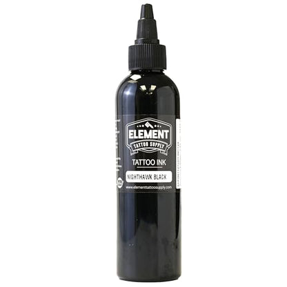 Element Tattoo Supply Black Tattoo Ink 4oz Bottle | Professional Black Ink | USA made formula, smooth reliable flow, deep bold saturation, ideal for lining and shading, trusted by professional artists - size: 4oz