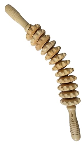 Premium 12-Wheel Wooden Massage Roller - Handheld Lymphatic Drainage & Fascia Tool for Cellulite Reduction, Muscle Recovery & Body Sculpting - Professional Wood Therapy for Legs & Back
