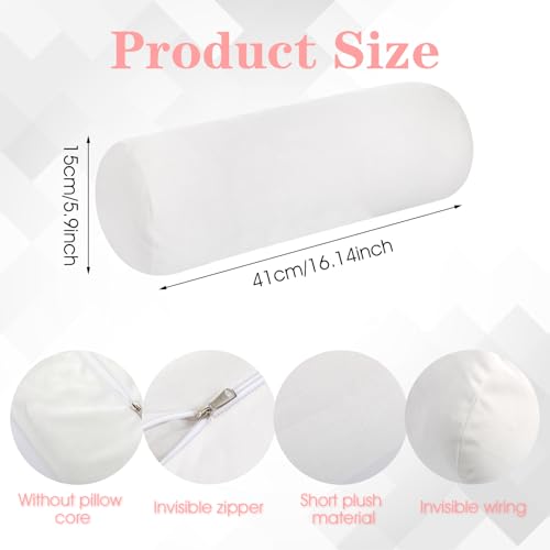 2 PCS Neck Roll Pillow Cover with Zipper, Round Neck Pillow Soft Bolster Pillows Covers White Breathable Cylinder Pillowcases for Cylindrical Cushion (16 X 6 Inch)