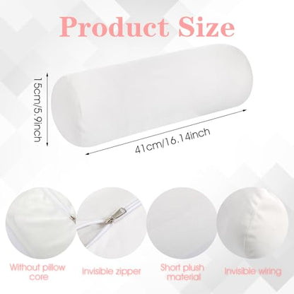 2 PCS Neck Roll Pillow Cover with Zipper, Round Neck Pillow Soft Bolster Pillows Covers White Breathable Cylinder Pillowcases for Cylindrical Cushion (16 X 6 Inch)