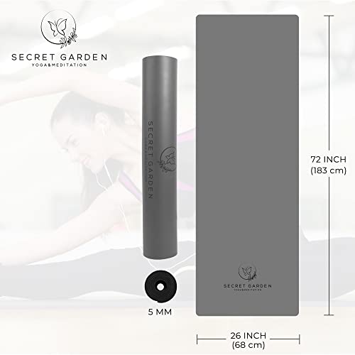 Secret Garden Blossom Exercise Mat 5mm Thick Non-Slip for Yoga, Pilates & Meditation - color: Modern Grey