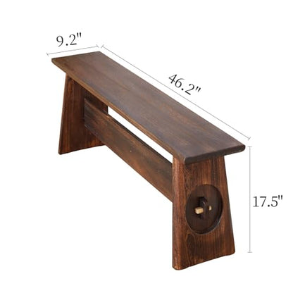 Farmhouse Skinny Narrow Entryway Bench, Rustic Dark Brown Wood | Multi‑purpose slim noodle accent bench for entryway, hallway, mudroom, bedroom, farmhouse rustic seating for compact spaces