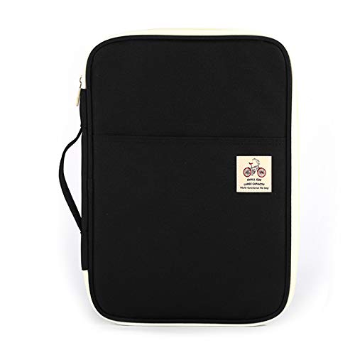 JAKAGO A4 Travel Portfolio Multifunctional Document Organizer Zippered Case for Office Supplies (Black) - color: Black
