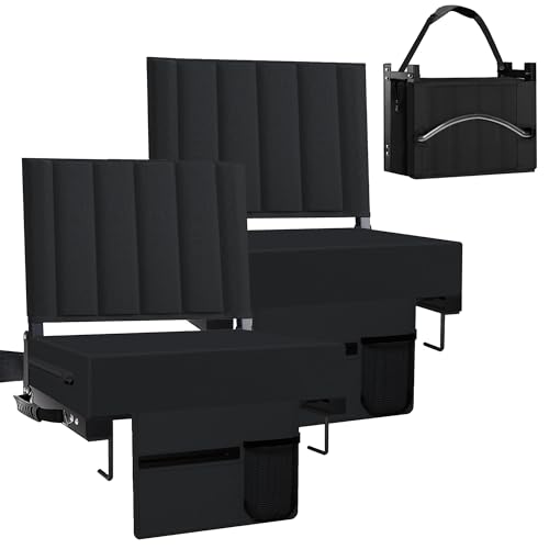 Aliphon Stadium Seat for Bleachers with Back Support and Cushion, Bleacher Seats with Shoulder Strap and Cup Holder, Padded Portable Folding Comfort Stadium Chair, for Sports Events, Black (2pcs) - color: Black, size: 2 pcs