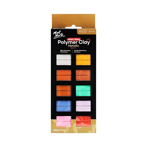 Mont Marte Polymer Clay Set Metallic – 10 Pieces – 100g – Soft, Even Texture – Easy to Shape – Clay for Pottery, Modelling and Handicraft