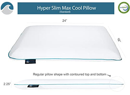 Bluewave Bedding Hyper Slim Max Cool CarbonBlue Gel Memory Foam Pillow for Stomach and Back Sleepers - Thin, Flat Design with Advanced Cooling (2.25-Inch Height, Standard Size) - size: 2.25"H (Standard), style: Max Cool Memory Foam