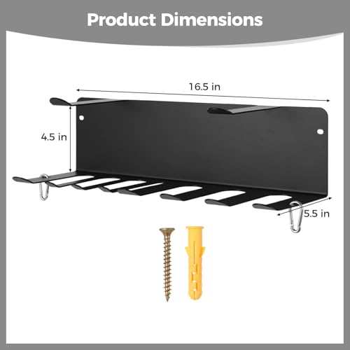 Double Layer Gym Storage Rack with Hanging Hooks, Wall Mount Metal Fitness Equipment Storage Rack, Home Gym Organizer for Exercise Bands, Yoga mat, Jump Ropes, Weight Belts, Straps