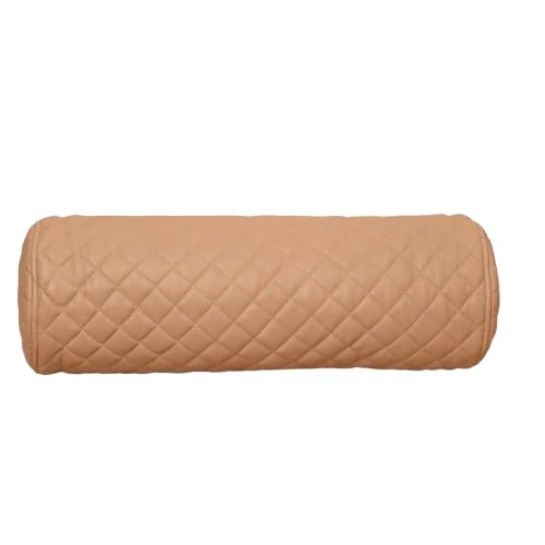 Neck Roll Pillow Cushion Cover, 24x6 Inch Full Moon Round Bolster Pillow Case, Cylinder Soft Lambskin Leather Pillowcase for Head, Spine & Neck Support During Sleep - Quilted Beige Pack of 1 - color: Quilted Beige Pack of 1